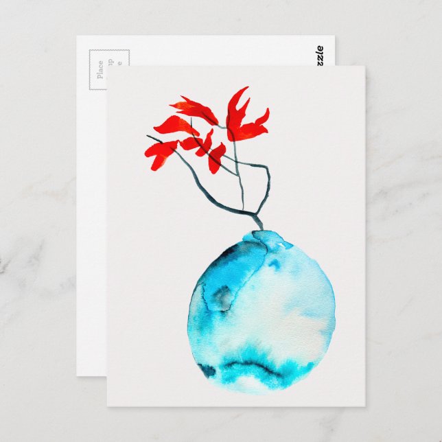 Ikebana blue vase watercolor art postcard (Front/Back)