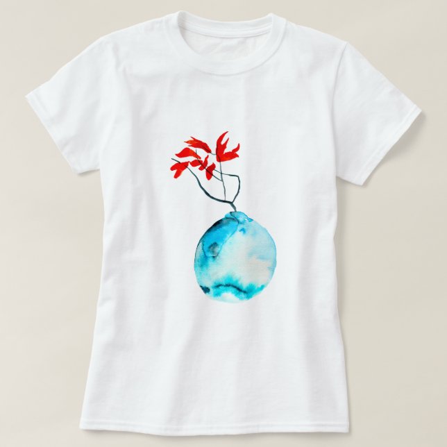 Ikebana blue vase watercolor art T-Shirt (Design Front)