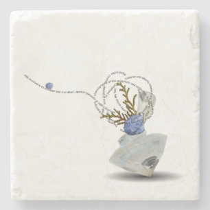 Ikebana diamond blue clam seashell depth poem stone coaster