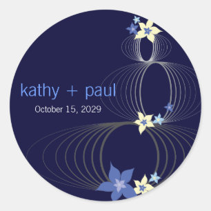 Ikebana Frangipani Blue Tropical Flower Wedding Classic Round Sticker