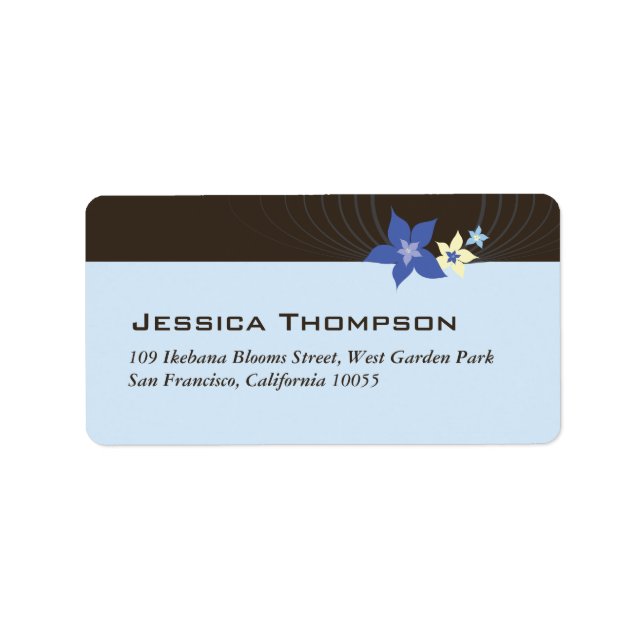 Ikebana Frangipani Blue Tropical Flower Wedding Label (Front)