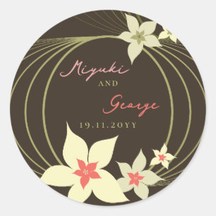 Ikebana Frangipani Pink Tropical Flower Wedding Classic Round Sticker