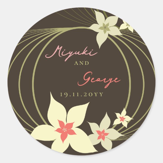 Ikebana Frangipani Pink Tropical Flower Wedding Classic Round Sticker (Front)