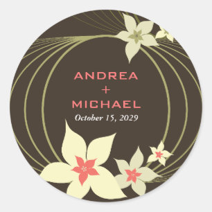 Ikebana Frangipani Pink Tropical Flower Wedding Classic Round Sticker