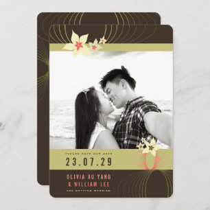 Ikebana Frangipani Pink Tropical Flowers Wedding Invitation