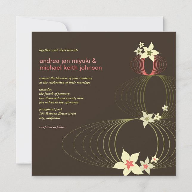 Ikebana Pink Frangipani Tropical Wedding Invite (Front)