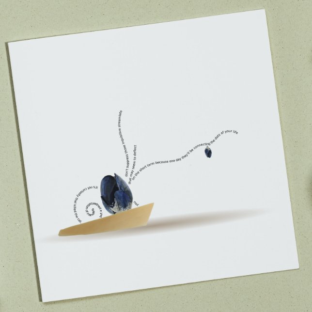 Ikebana spiral blue iris bud mussel poem coastal napkin (Creator Uploaded)