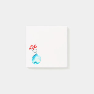 Ikebana watercolor blue vase post-it notes