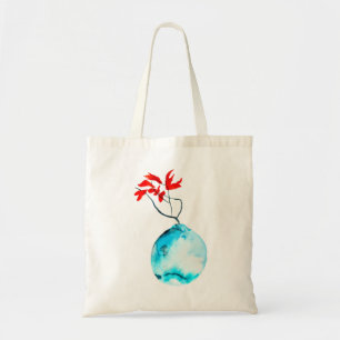 Ikebana watercolor blue vase tote bag