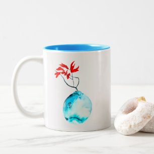 Ikebana watercolor blue vase Two-Tone coffee mug