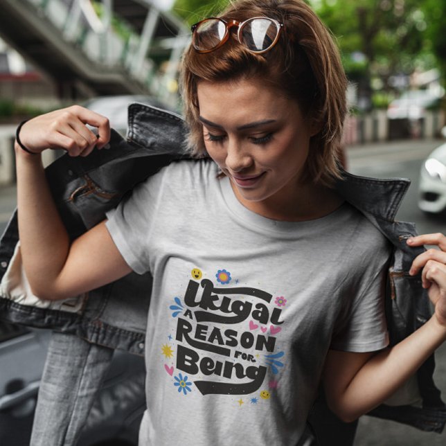 Ikigai Lettering And Flowers T-Shirt (Creator Uploaded)