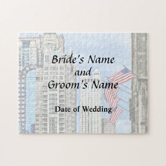 IL - Flags Along Michigan Avenue Chicago Jigsaw Puzzle (Horizontal)