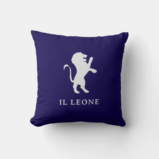 Il Leone | Elegant Italian Lion on Dark Blue Cushion (Front)