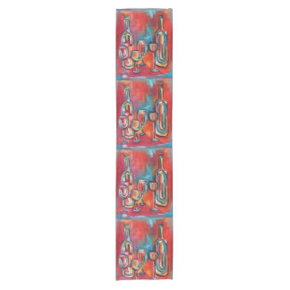 Il Vino Wine Bottles and Glasses Short Table Runner