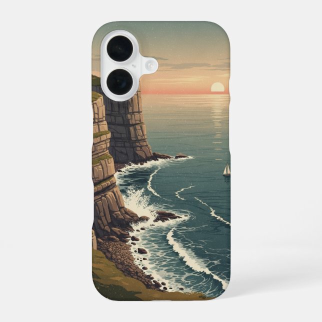 Île Rétro au Crépuscule iPhone 16 Case (Back)