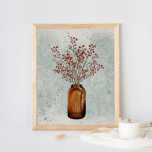 Ilex Berries in A Vase Poster