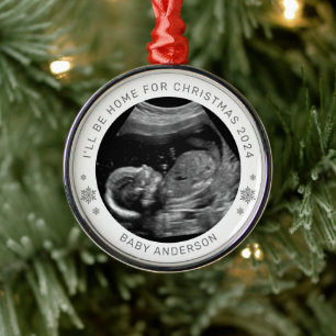 I'll Be Home For Christmas Baby Announcement Metal Ornament
