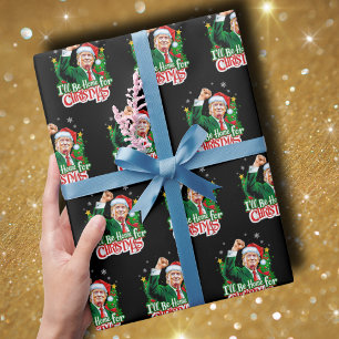 I'll Be Home For Christmas Funny Trump Santa 2024 Wrapping Paper