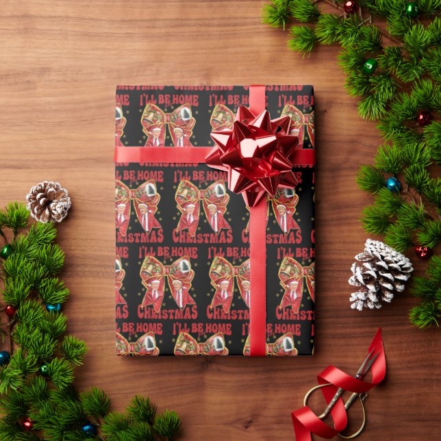 I'll Be Home For Christmas Funny Trump Santa 2024  Wrapping Paper (Holiday Gift)