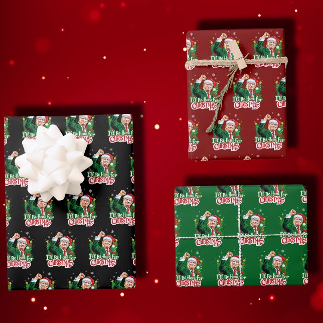 I'll Be Home For Christmas Funny Trump Santa 2024 Wrapping Paper Sheet (Creator Uploaded)
