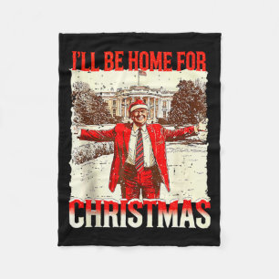 Ill Be Home For Christmas Santa Vintage Funny Humo Fleece Blanket