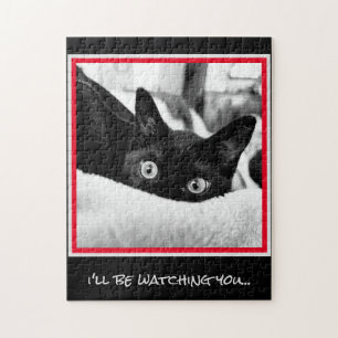I'll be watching you! Cute Black Kitten Jigsaw Puzzle