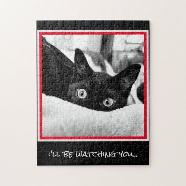 I'll be watching you!  Cute Black Kitten Jigsaw Puzzle (Vertical)