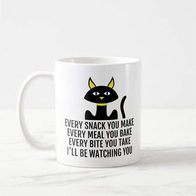 I'll Be Watching You Cute Cat Pun Coffee Mug (Left)