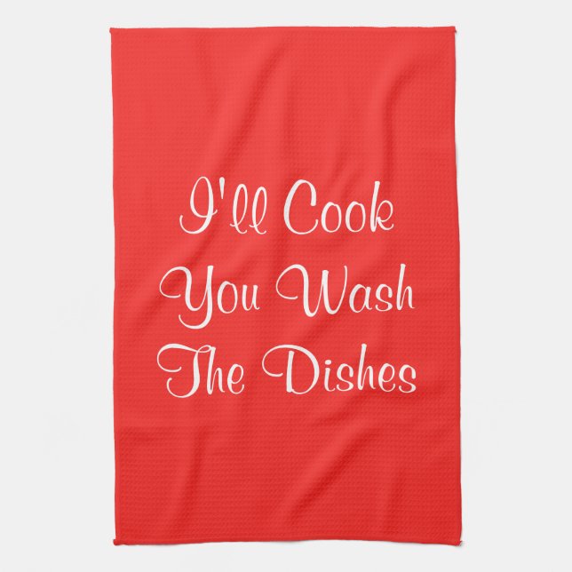I'll Cook You Wash the Dishes Red 4Alex Tea Towel (Vertical)