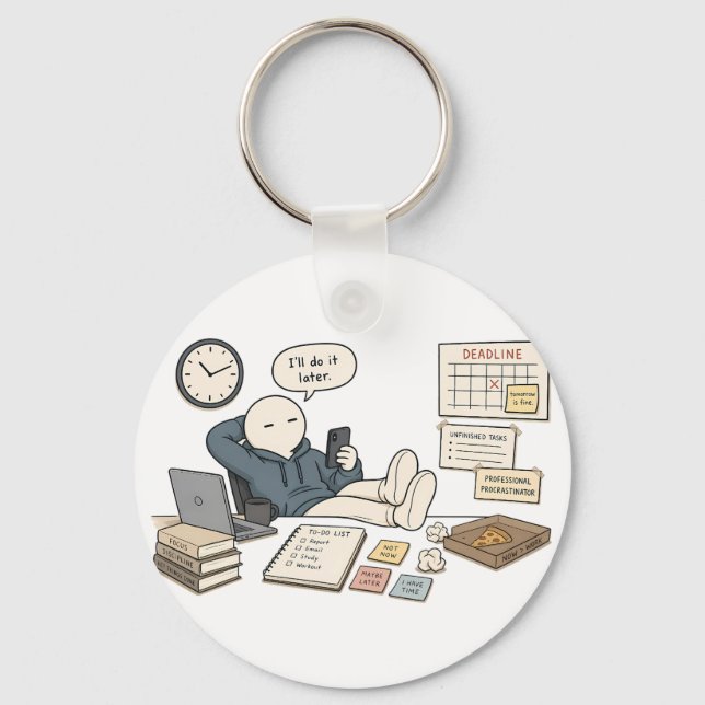 I'll Do It Later Funny Procrastination Meme Key Ring (Front)