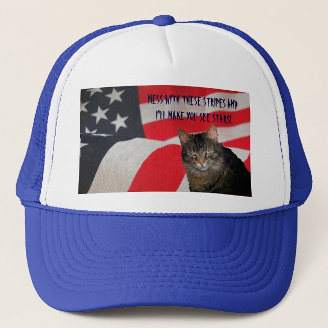 I'll Make You See Stars Patriotic Cat Trucker Hat (Front)