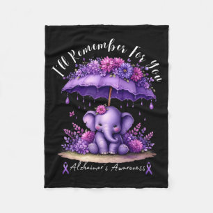 Ill Remember For Purple Elephant Alzheimers Fleece Blanket