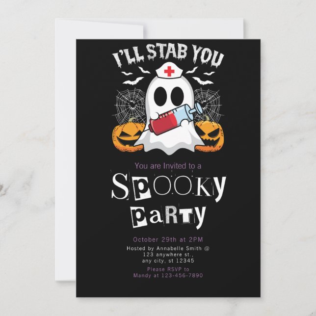 I'll Stab You Ghost Nurse Halloween Party Invitation (Front)