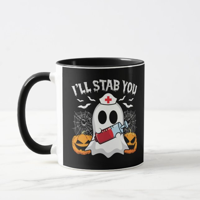 I'll Stab You Ghost Witch Taking Blood Halloween Mug (Left)
