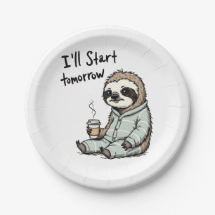 I'll Start Tomorrow Funny Sloth Animal Paper Plate