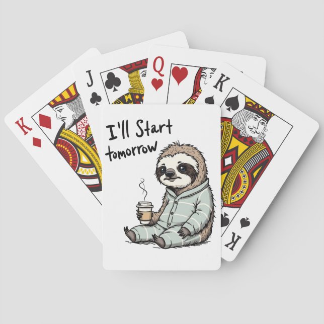 I'll Start Tomorrow Funny Sloth Animal Playing Cards (Back)