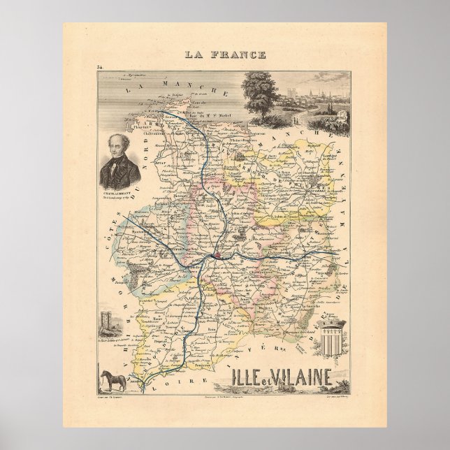 Ille et Vilain Department, Alexandre Vuillemin Map Poster (Front)
