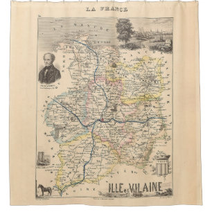 Ille et Vilain Department, Alexandre Vuillemin Map Shower Curtain