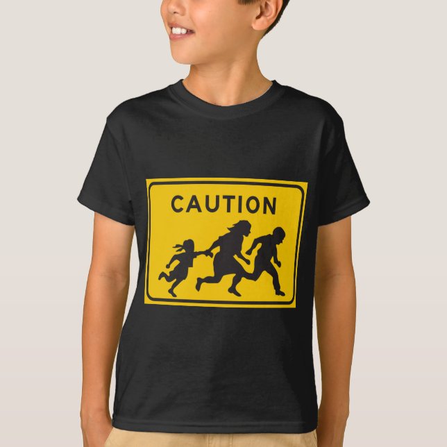Illegal Aliens Crossing Highway Sign T-Shirt (Front)