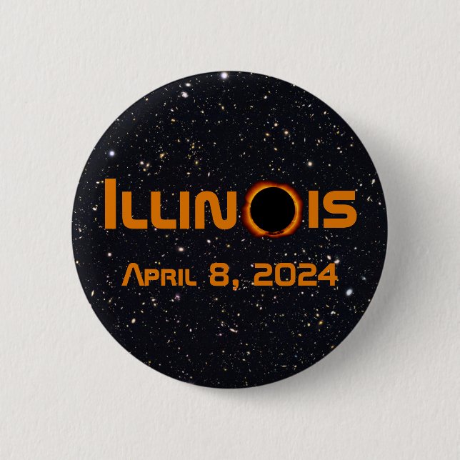 Illinois 2024 Total Solar Eclipse 6 Cm Round Badge (Front)