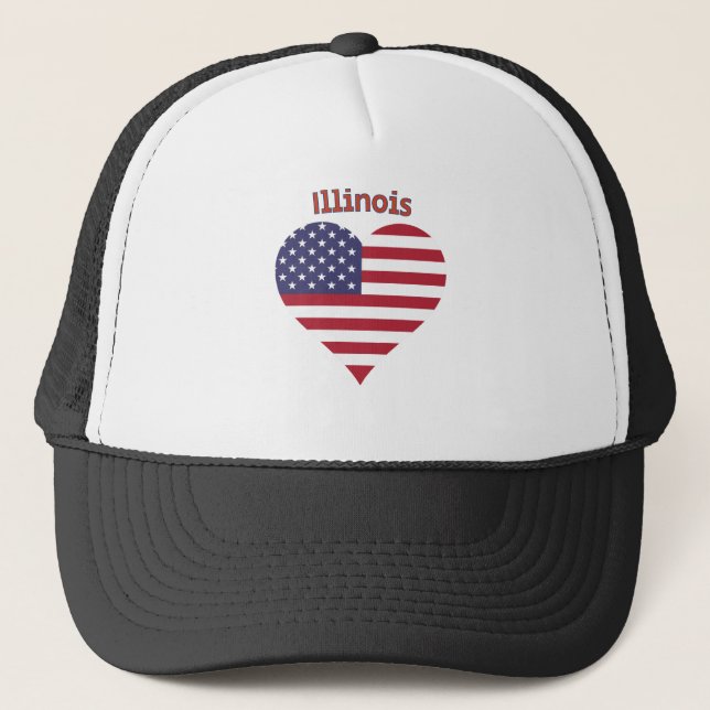 Illinois American Flag Heart Trucker Hat (Front)