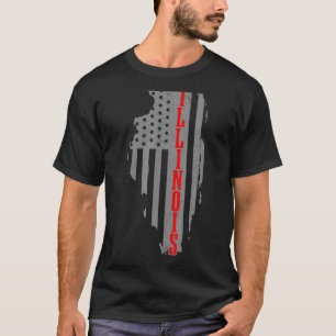 Illinois American Flag State Map Pride Patriotic 4 T-Shirt