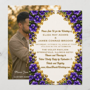 Illinois Blue Violet Photo Wedding Invitation 5x7
