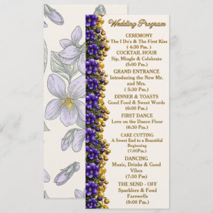 Illinois Blue Violet Wedding Program Card