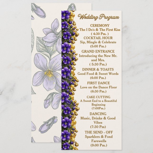 Illinois Blue Violet Wedding Program Card (Front/Back)