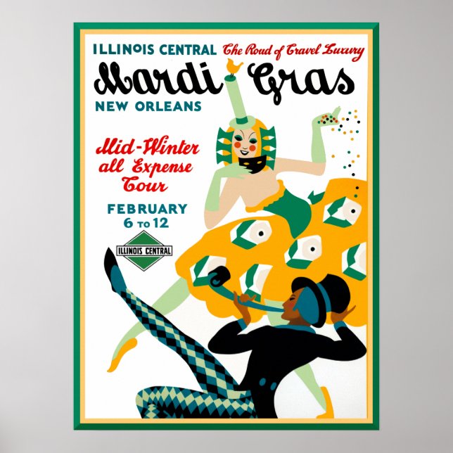 Illinois Central Railroad Mardi Gras Poster (Front)