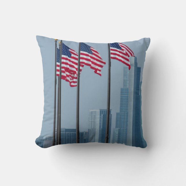 Illinois, Chicago. Navy Pier, US flags flying Cushion (Front)