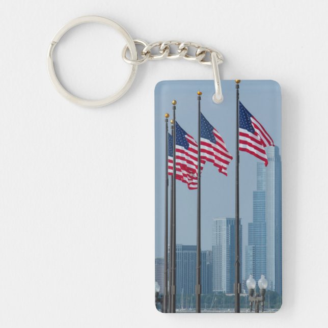 Illinois, Chicago. Navy Pier, US flags flying Key Ring (Front)