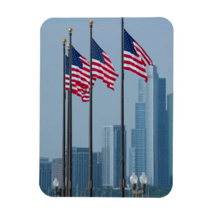 Illinois, Chicago. Navy Pier, US flags flying Magnet