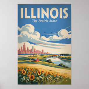 Illinois Chicago Skyline Illustration Travel Art Poster